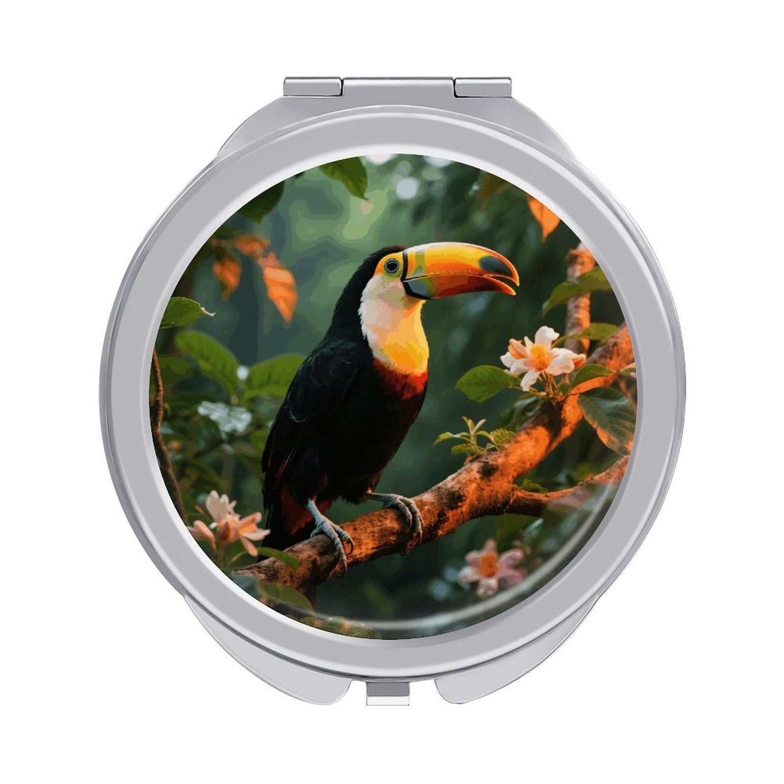 VstaDank Toucan on The Tree Makeup Mirror Beautiful Compact Makeup Mirror Silver Mirrors Surface Folding Makeups Lightweight Travel Makeups Mirrors for Suitable Handbag and Purses