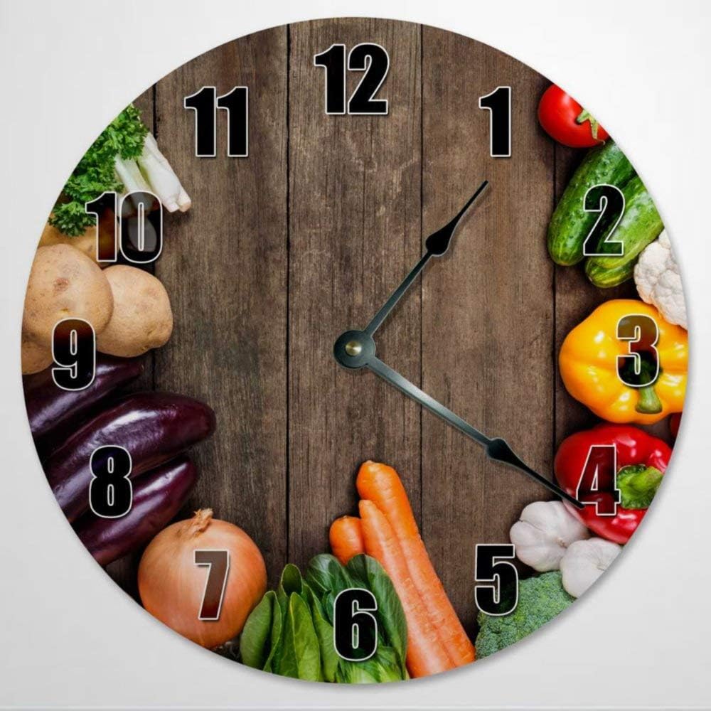 Vegetables Clock Wall Clock Kitchen Clock Wall Clock 12 Inch Wooden Wall Clock, Battery Operated, Farmhouse Wall Decor Home Decor