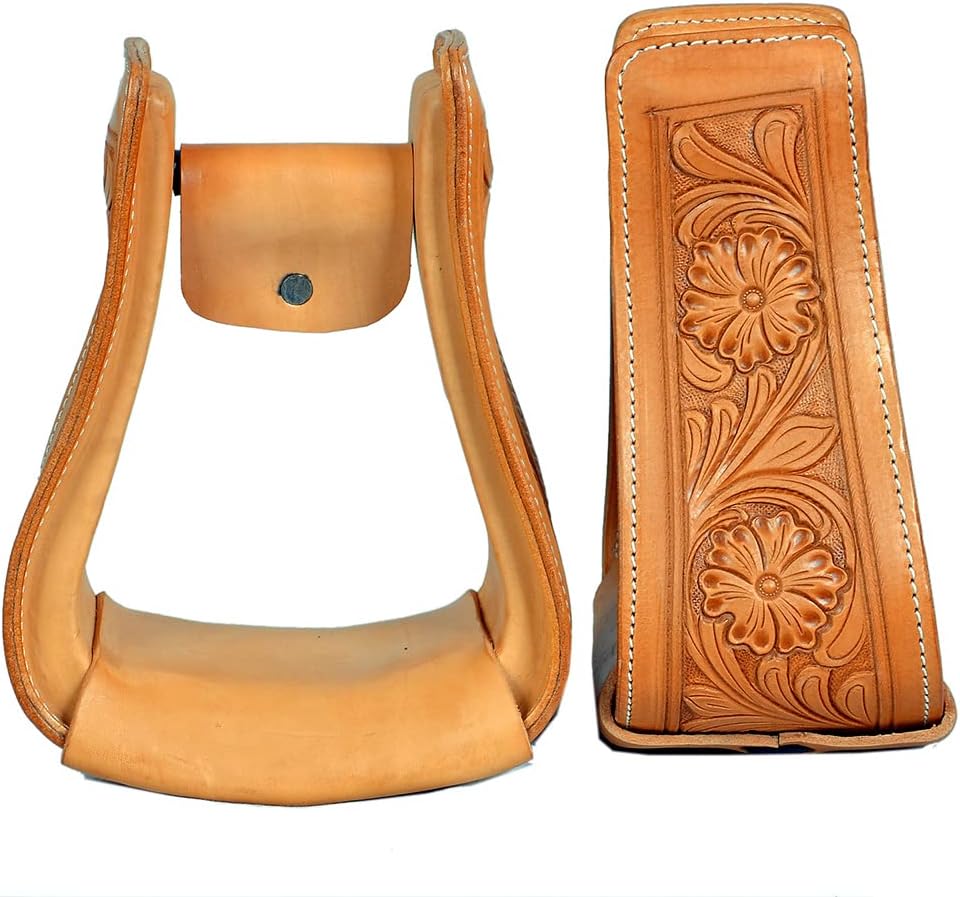 HILASON Horse Western Saddle Stirrup Leather Floral Stirrups Pair | for Barrel Racing Horses