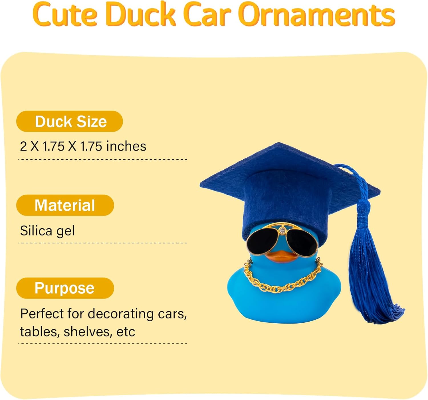 wonuu 2026 Colorful Car Ducks, Rubber Duck Car Dashboard Decorations Ornament Ducky with Graduation Hat, Glasses, Necklace, for Doctor, Master, Bachelor, Pure Blue
