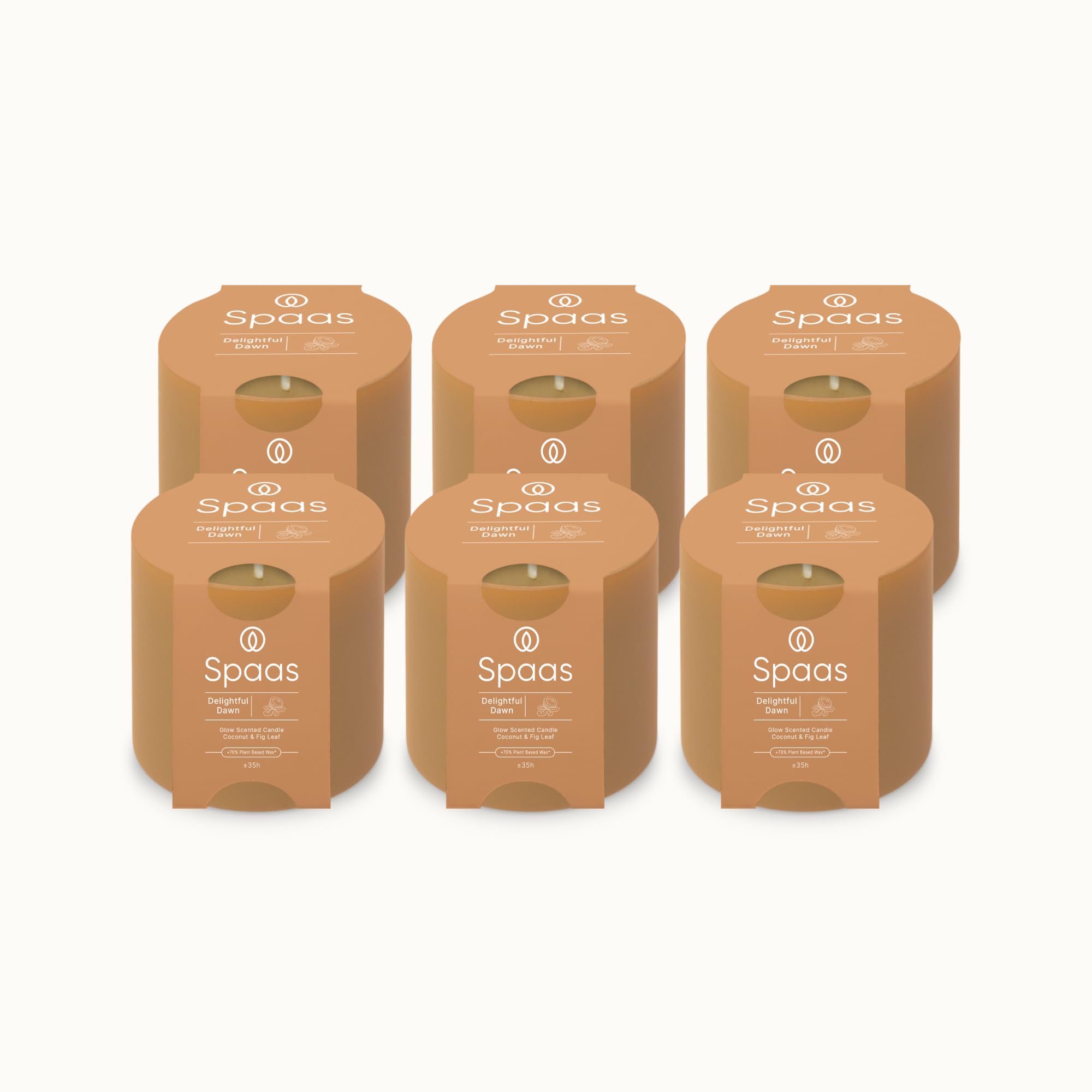 Spaas 6 candele profumate Glow, ± 35 ore, deliziosa alba, cocco e foglia di fico