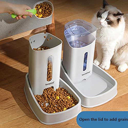 Miniatura 5 de SEVNPRIME Alimentador y bebedero automático para perros y gatos, 2 unidades, color gris, 3.8L, dispensador automático de comedero y bebedero para
