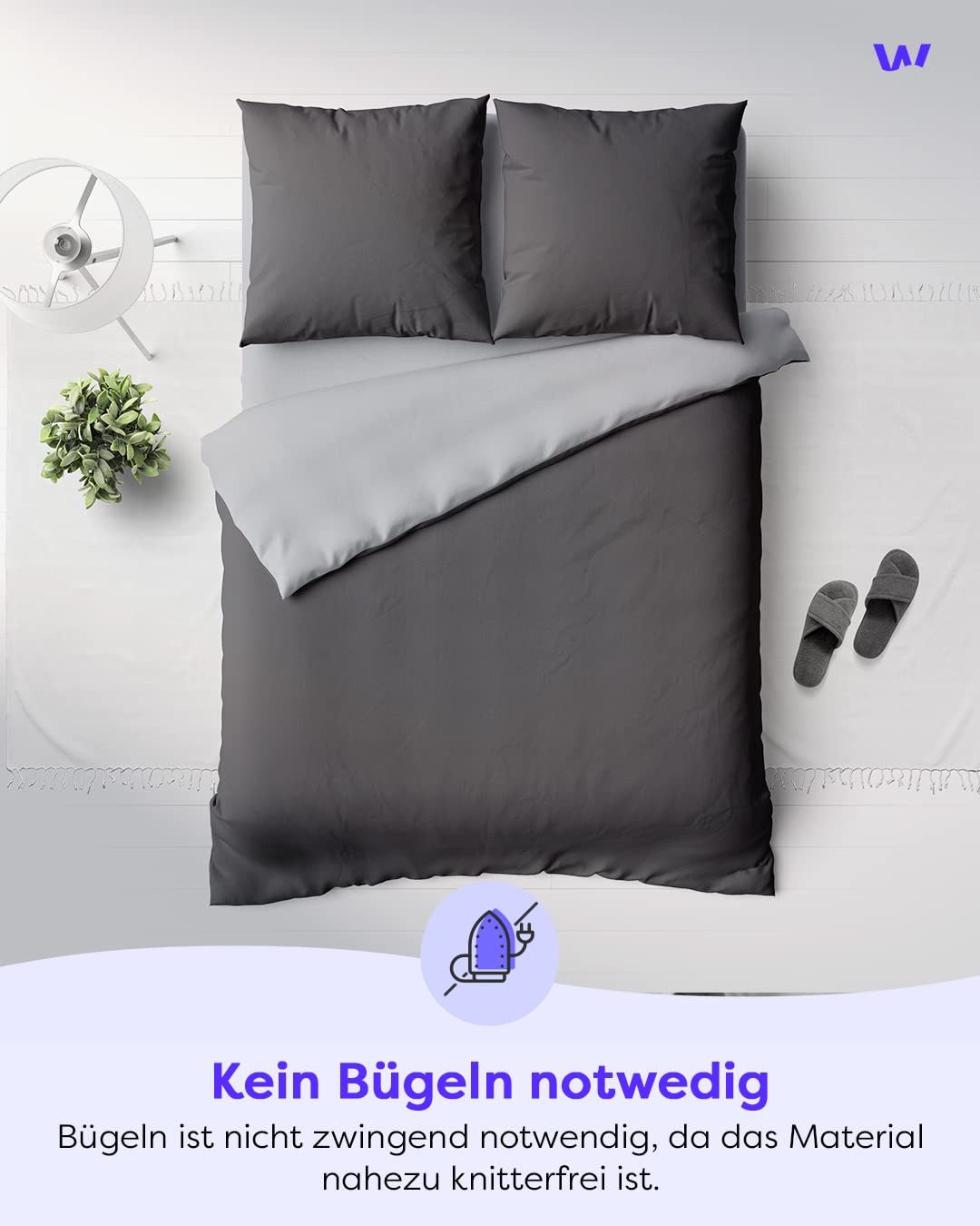 Wolkenfeld Bettwäsche 135x200 4teilig grau - kuschelig weiches Wende-Bettwäsche Set aus Mikrofaser - nahezu bügelfrei - 2X Bettbezug 135x200 + 2X Kissenbezug 80x80 - Reißverschluss
