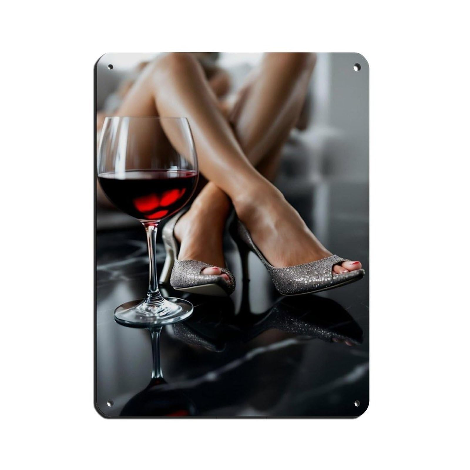 Wine And Heels Glamorous Wine Retro Poster Metal Tin Sign Chic Art Retro Iron Painting Bar People Cave Cafe Family Garage Poster Wall Decoration 12x16inch(30x40cm)