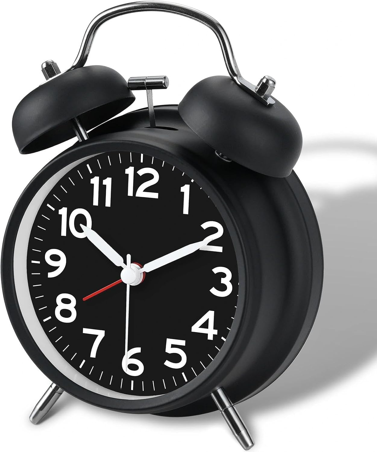 AKCISOT Loud Alarm Clock for Heavy Deep Sleepers, 4.5 Inches Analog Metal Twin Bell Clocks Battery Operated with Backlight for Bedroom Bseide, Old Fashioned for Desk Home Decoration (Black)