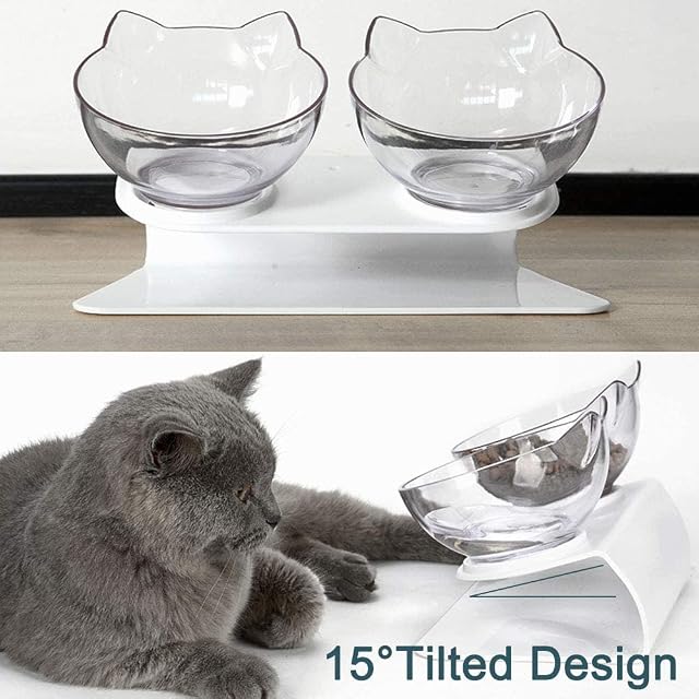 Foto 4 de 7 de WANGZAIZAI Cuenco del Gato, 2 in 1 Tazón Cuenco Doble 15° Inclinación Antideslizante Comedero Doble…