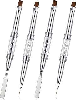 Double Ended Nail Builder Gel Brush, 4 Pcs Hard Gel Nail Brushes for Builder Gels Nails Brush Liner Brushes Professional Nails Art Design Tools for Manicure & Salon Use