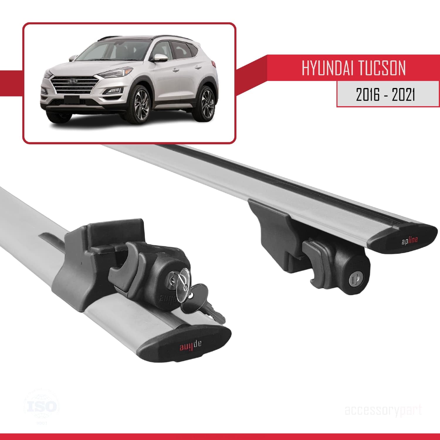 Compatible con Hyundai Tucson 3 (TL) 2016-2021 HOOK Model Barras de Techo Auto Portaequipajes Barras Transversales Gris Aluminio 2 Barras