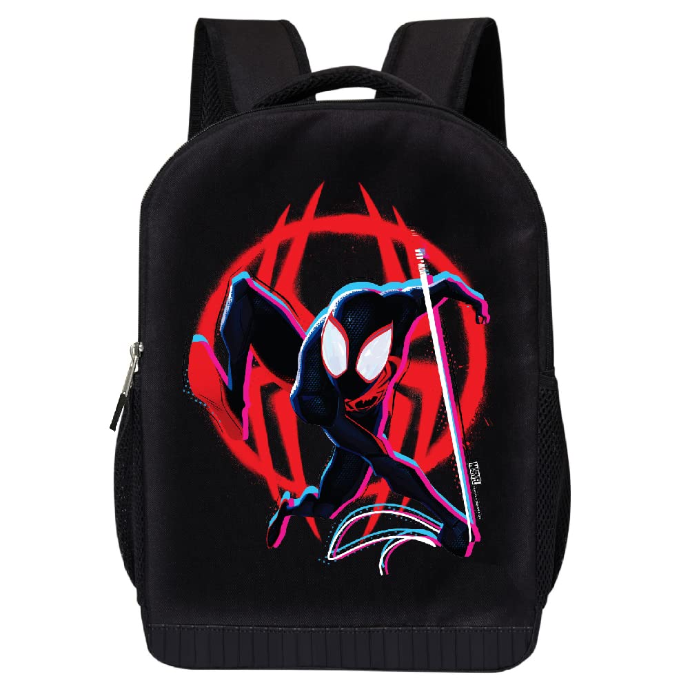 MarvelComics Spiderman Backpack - Into The Spider-Verse Black Knapsack 16 inch Mesh Padded Bag (Spider Web)