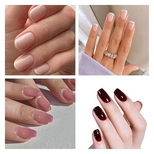 Miniatura 3 de AILLSA Juego de esmaltes de uñas de gel de gelatina color rosa nude con base y capa superior, color burdeos, rojo vino y malva, kit de iniciación de