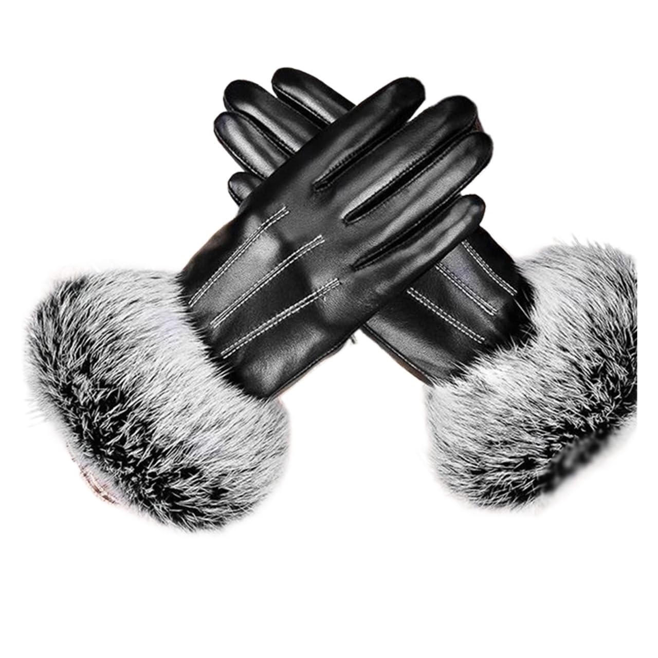 Guantes de cuero para mujer cálidos más terciopelo pantalla táctil M