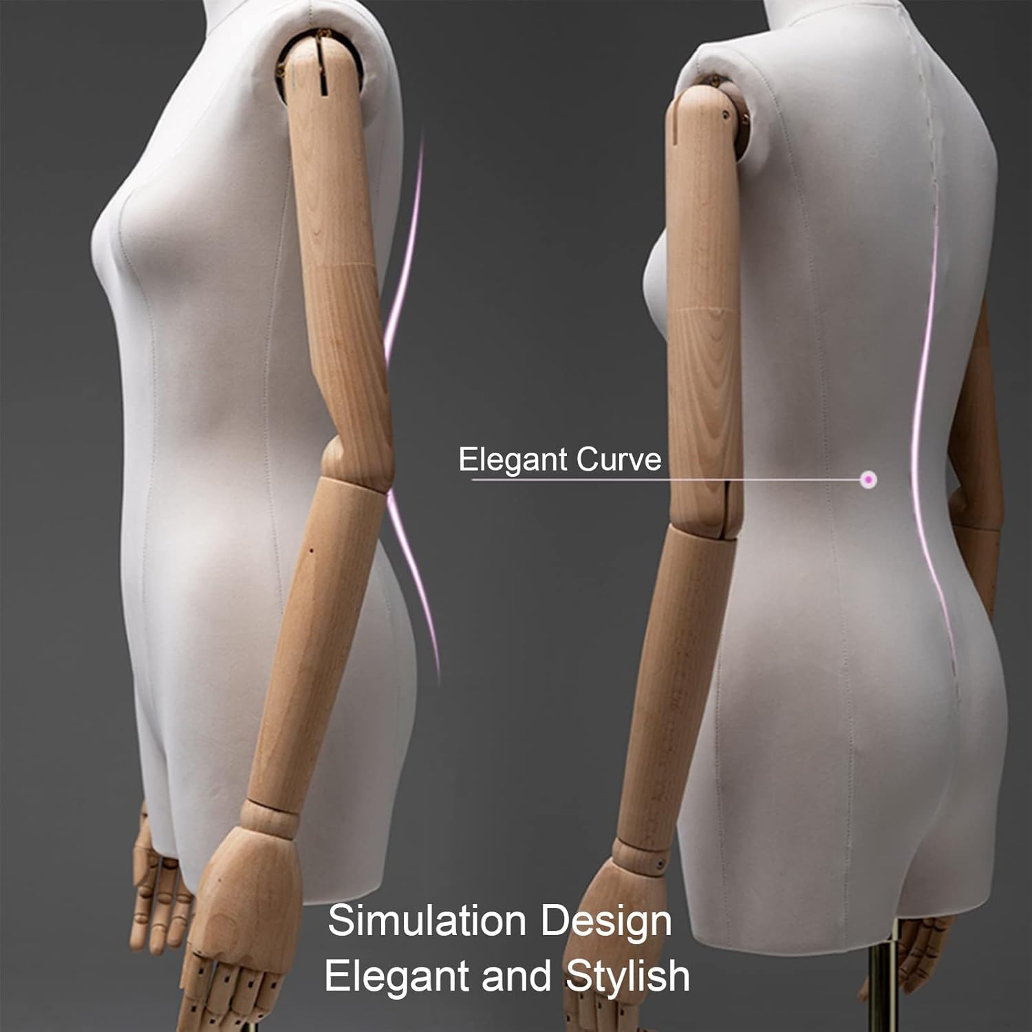 Female Mannequin Torso Body Tailors Dress Form Dummy Model 180-190 Adjustable Height Clothing Store Display Stand Metal Round Base (Color : Green) (Light Gray)