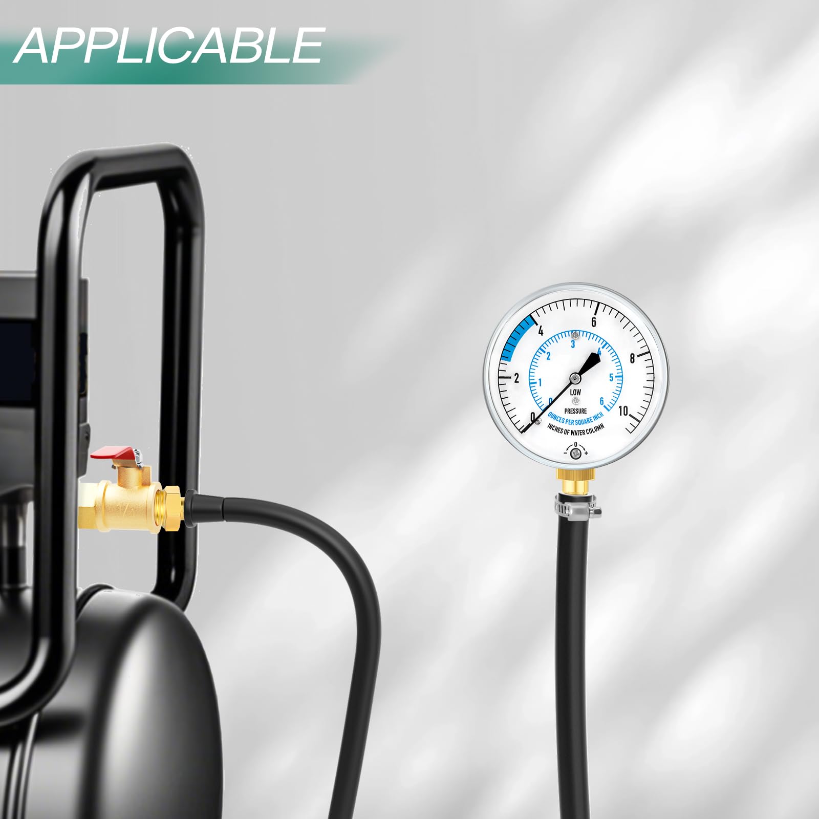 Kit de prueba de presión de colector de gas natural o LP de 0 a 10 pulgadas, con manguera de pies de 40 pulgadas, accesorio NPT de 1/8 pulgadas, conexión de púas y buje hexagonal, para