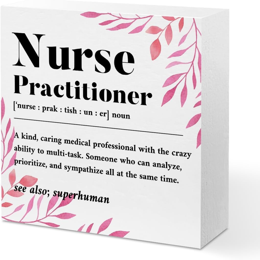 Nurse Practitioner Box Sign 7x7 Inch Pink Floral Desk Decor