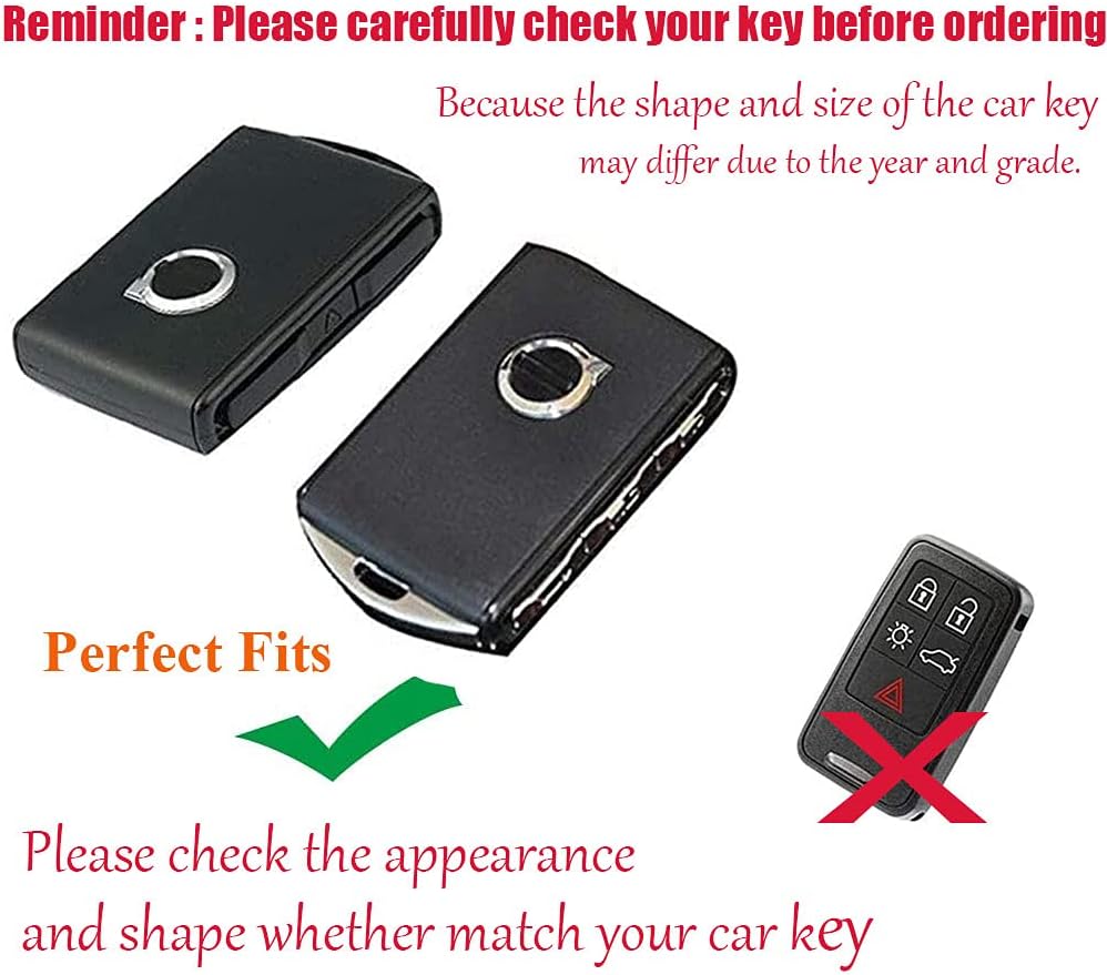 HIBEYO Leather Smart Key Fob Case Compatible with Volvo XC40 XC60 XC90 S90 V90 Car Key Fob Cover Remote Keyless Entry Full Protection Shell 2019 2021 Keychains Auto Accessories Holder Protector-Bule - Image 2