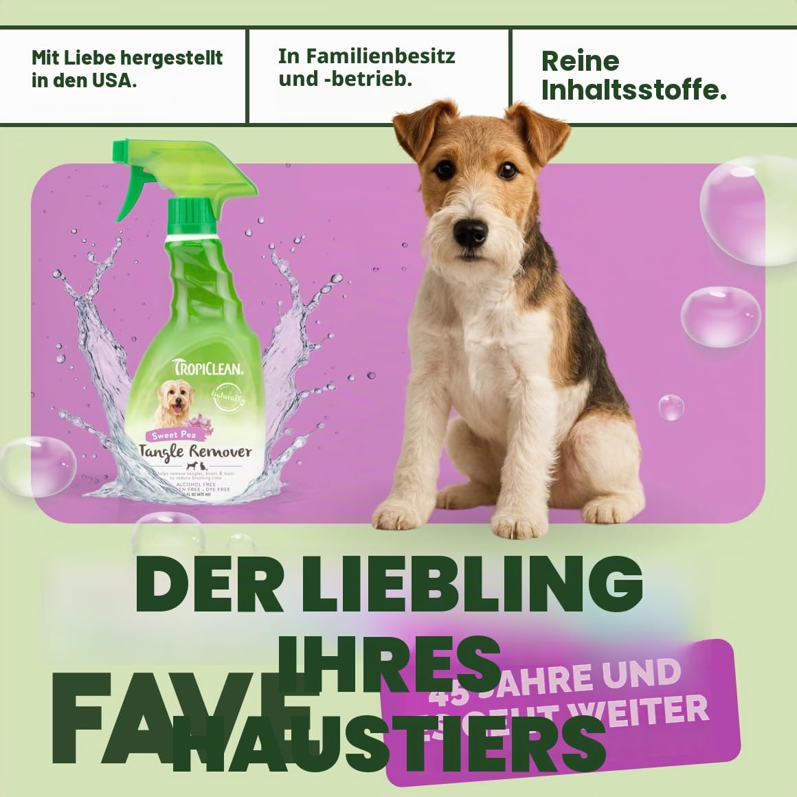 TropiClean Pflegeprodukte - Entfilzungsspray für Hunde - Kämmhilfe - Ohne Auswaschen - Aus natürlichen Inhaltsstoffen - In Hundesalons im Einsatz - Sweet PEA, 473ml