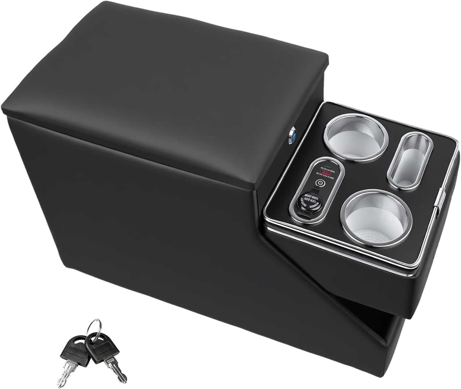 Vehicle Center Console Organizer - Floor-Mounted Lockable Storage with Dual Cup Holders, Fits Minivans, SUVs & Van Middle Seats 10.24 inch Wide