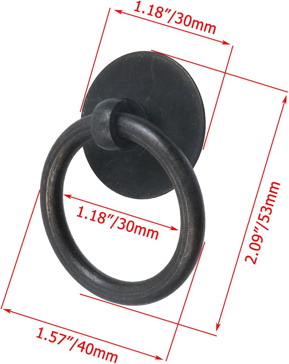 4 Pack Solid Antique Style Brass Cabinet Pulls Knobs with Screws, Black Vintage Drawer Ring Pulls Knobs, Furniture Hardware Drawer Handles for Dresser Cabinet