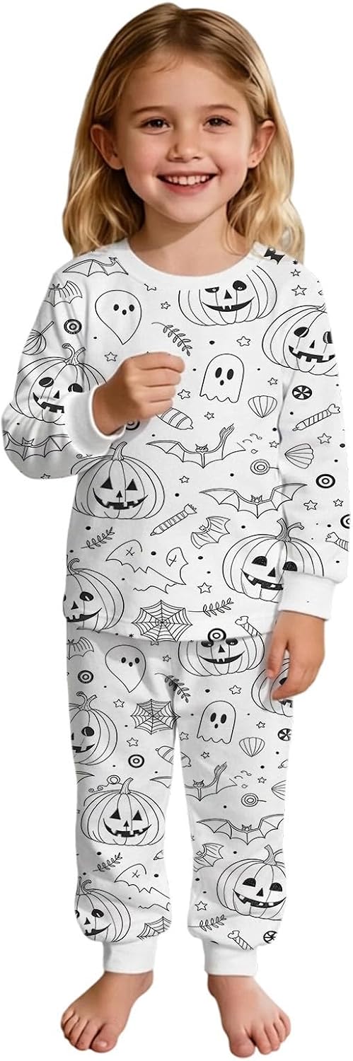 Kids Halloween DIY Coloring Set 2 Piece Hand Painted Colorable Funny Outfit