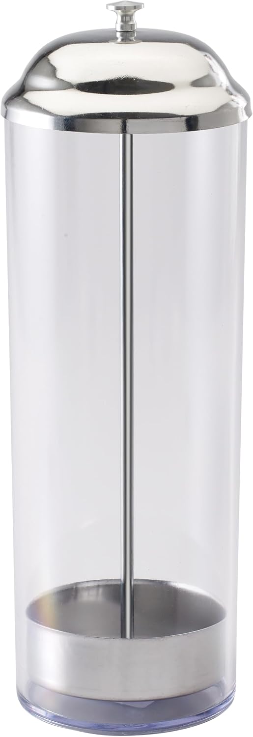 Winco 3 3/8" Clear Stainless Steel Straw Dispenser 100 Straws