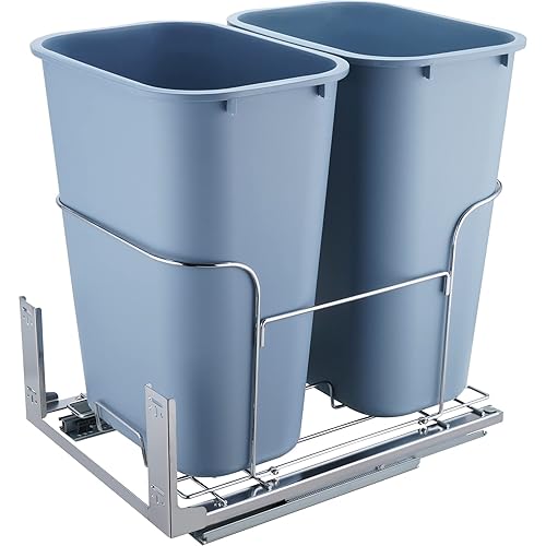 VEVOR Bote de basura extraíble, contenedores dobles de 35 L, contenedor de basura de cocina con cierre suave y kit de montaje de puerta, capacidad