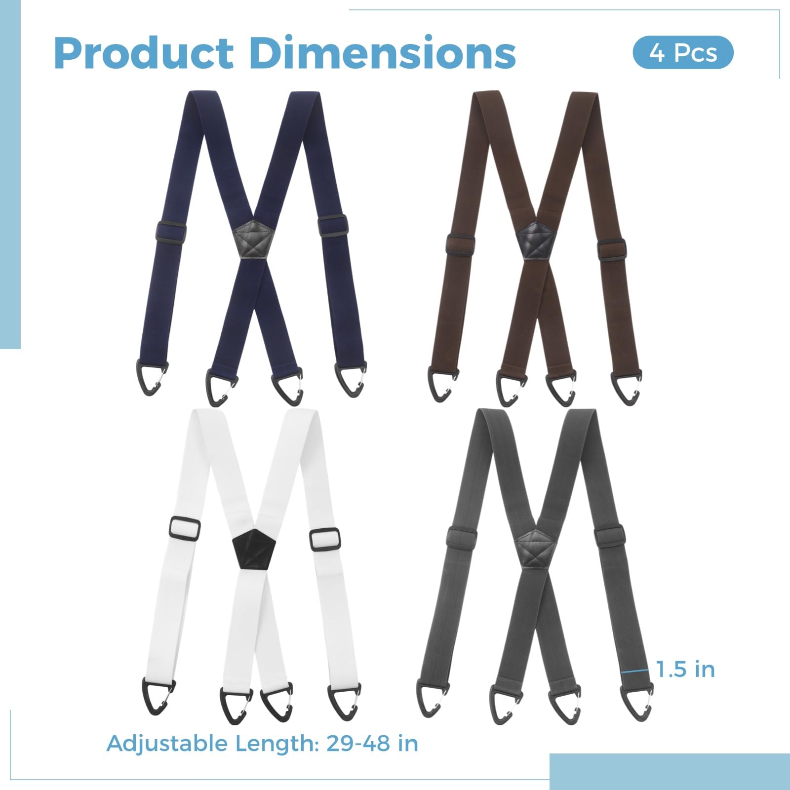 4 tirantes para hombre, tirantes elásticos ajustables con espalda en X con 4 clips de mosquetón, cinturón oculto debajo de la ropa para montañismo, uso casual, pantalones cargo, controles