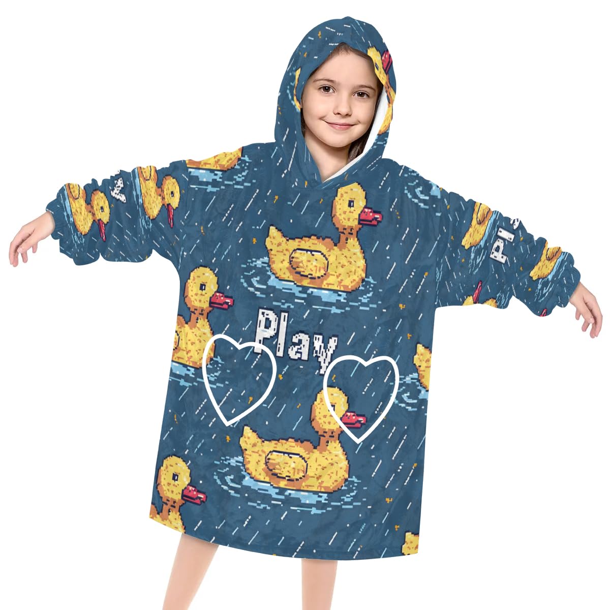 Wearable Blanket Hoodie for Kids, Riverine Duck Fleece Sweatshirt Blanket Oversized Blanket Sweatshirt with Pocket Flannel Warm Hooded Blanket 6-10 Year Old Girl Boy Gift, One Size