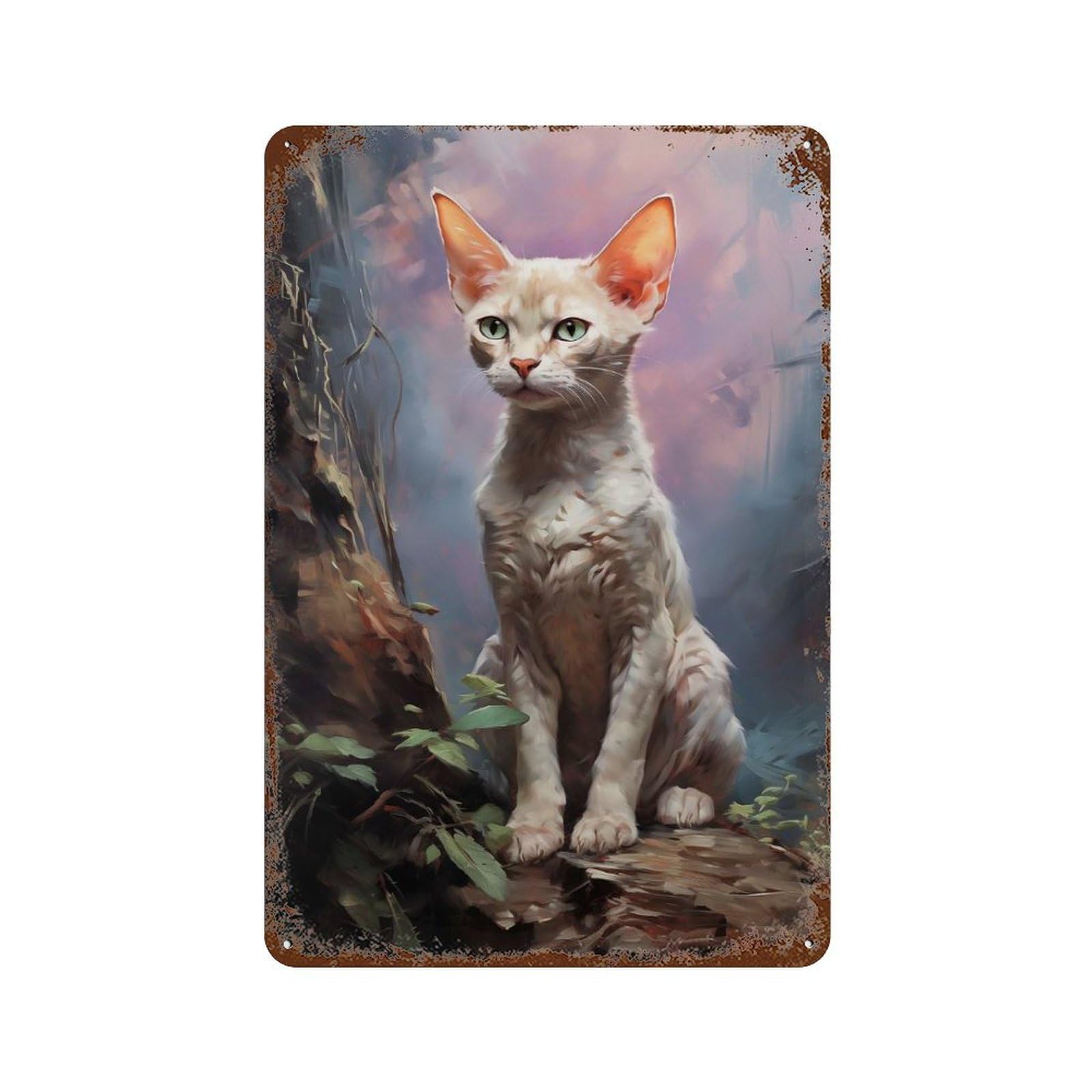 Devon Rex Cat 11.8"x7.9" Vintage Rust Metal Sign, Decorative Metal Wall Art for Farmhouse, Kitchen And Entryway Decor