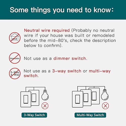 Miniatura 2 de TREATLIFE Interruptor de luz inteligente, interruptor de luz WiFi de 2.4 GHz, requiere cable neutro, funciona con Alexa, Google Home y SmartThings,