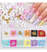 12 Colors Flower Nail Charms Acrylic Flower Nail Art Rhinestones Flower Nail Art Charm for Acryli...