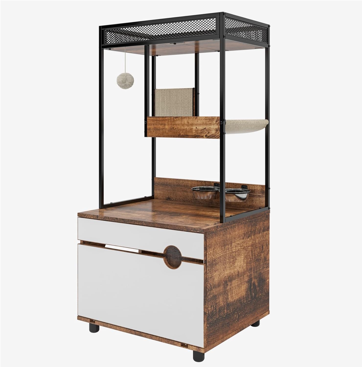 sogesfurniture Hidden Cat Litter Box Enclosures with Cat Tree Tower, Cat Furniture