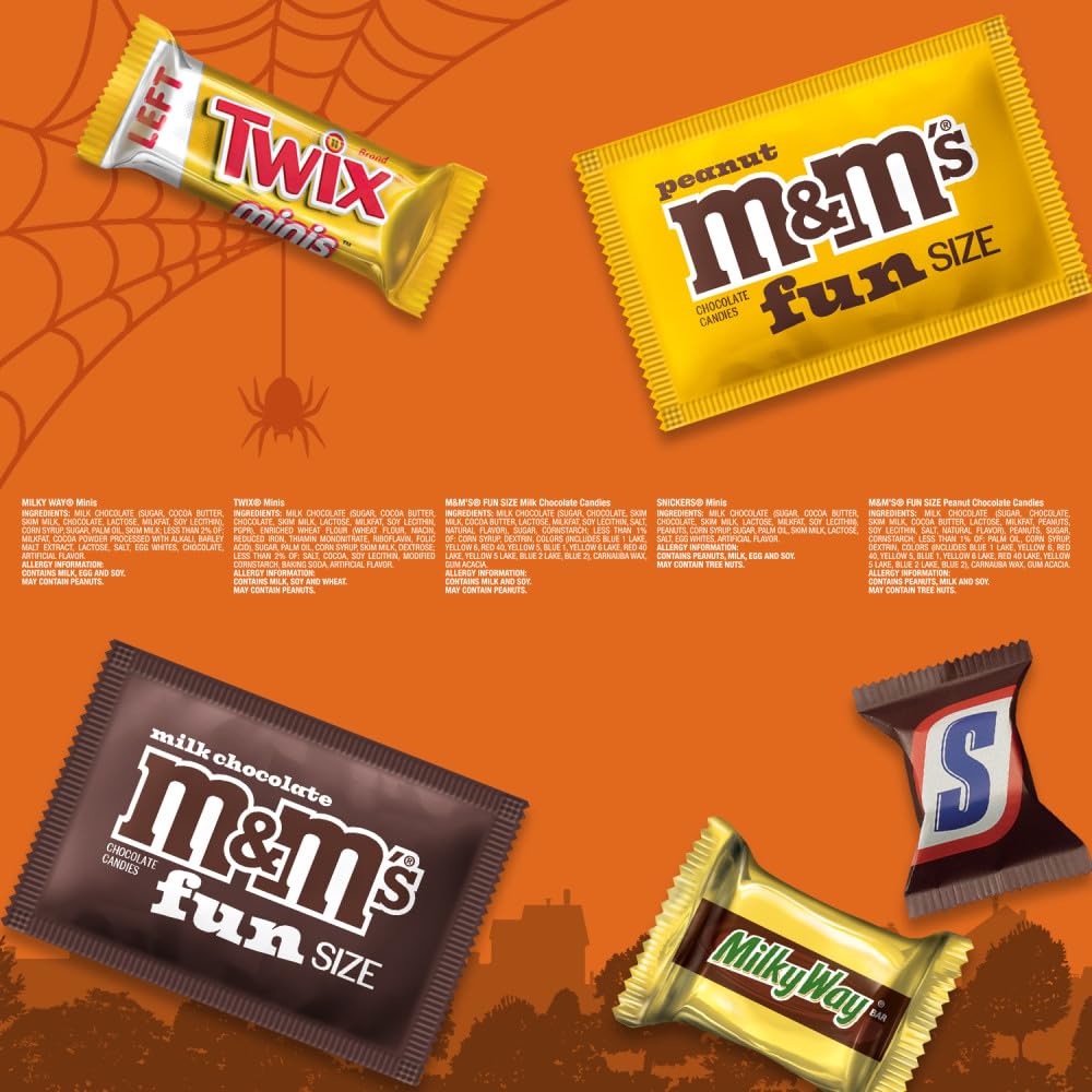 M&M'S, SNICKERS, TWIX & MILKY WAY Halloween Candy, Fun Size and Mini Halloween Chocolate Candy Bulk Variety Pack, 160 Ct Bag