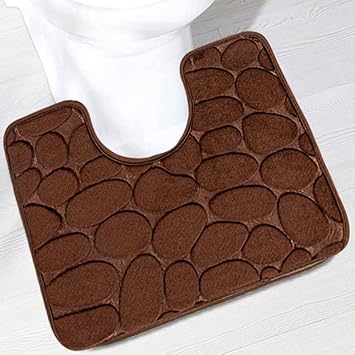 Reyox U-Shaped Bath Mat, Non Slip Soft Absorbent Bathroom Rugs, Quick Dry Bath Rugs, Polyester Contour Toilet Mat Brown 16" x 20"