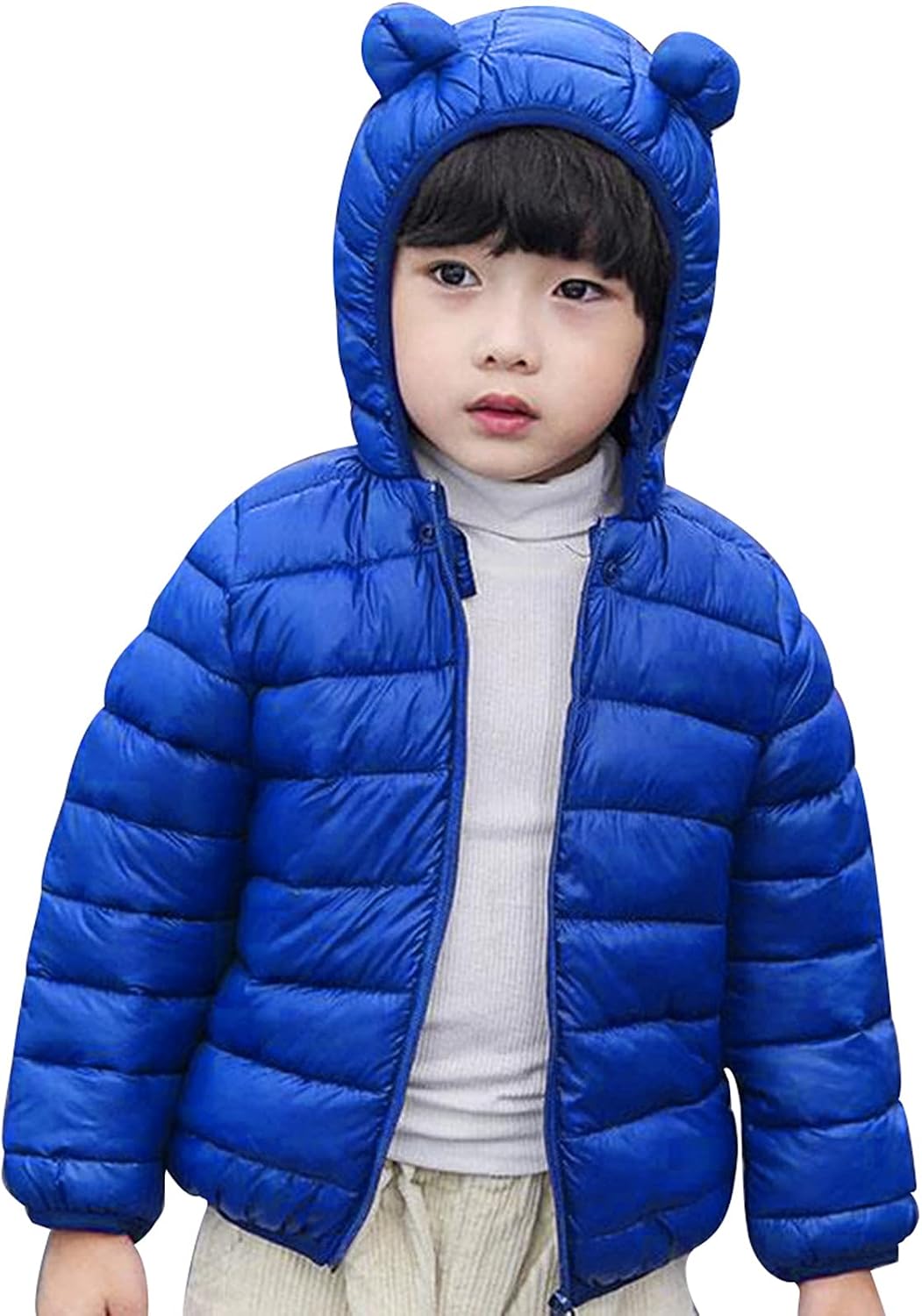 Baby Winter Hooded Down Jacket Boys Girls Light Warm Puffer Coats Toddler Ears Zipper Up Down Coats
