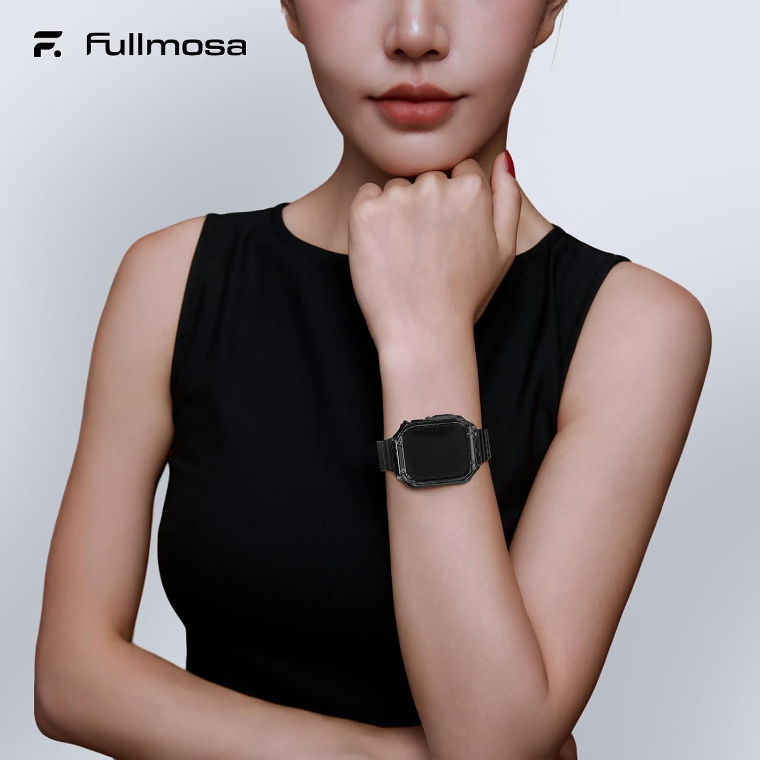 Fullmosa Metal Band Compatible with Apple Watch 45mm 44mm 42mm 41mm 40mm 38mm for Men Women, Stainless Steel iWatch Band with TPU Case for Apple Watch Series 9 8 7 6 5 4 3 2 1 SE3/2/1 (42mm 44mm 45mm, Black)