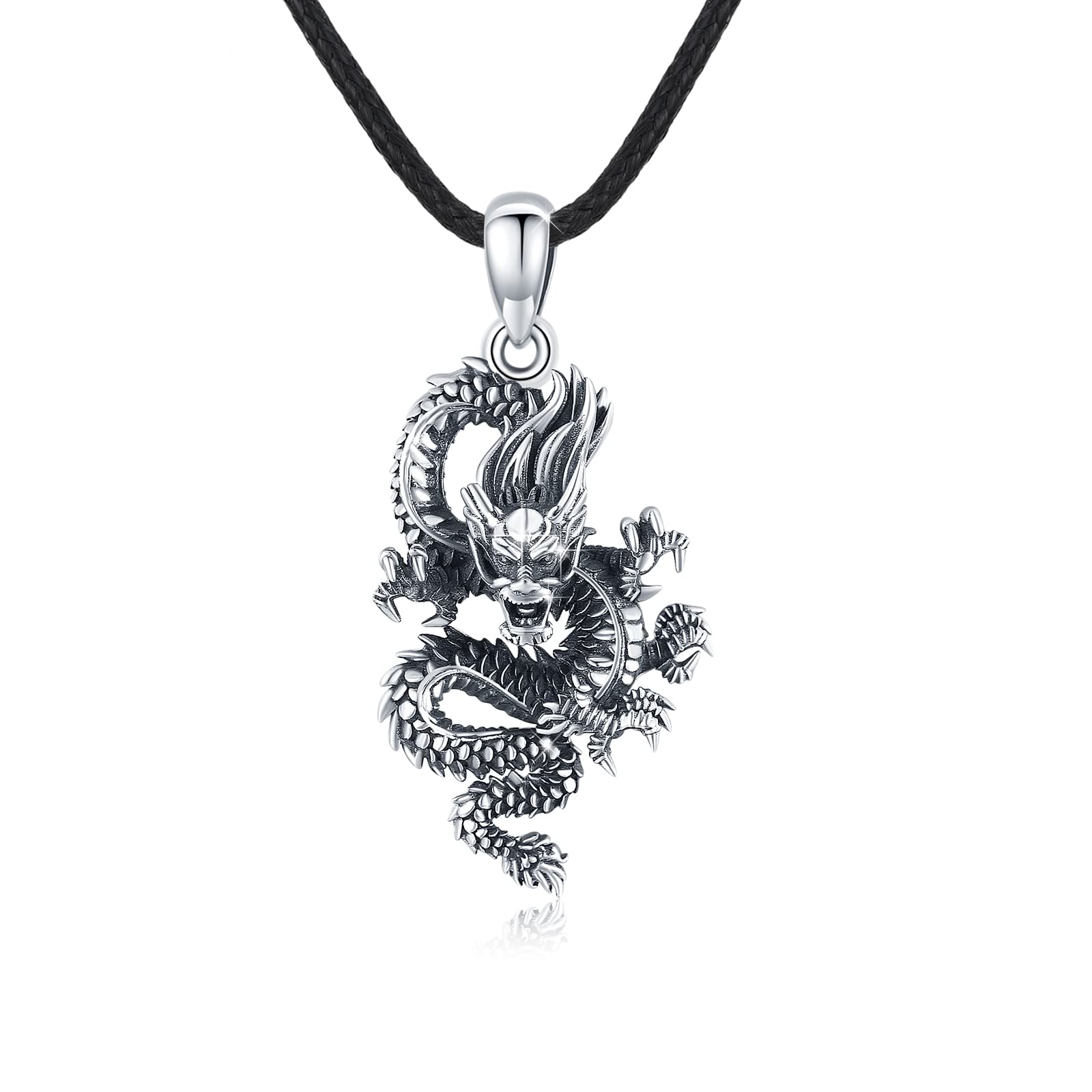 Collar de dragón para hombres y mujeres, plata de ley S925, estilo chino, retro, vintage, colgante de dragón, joyas de regalo