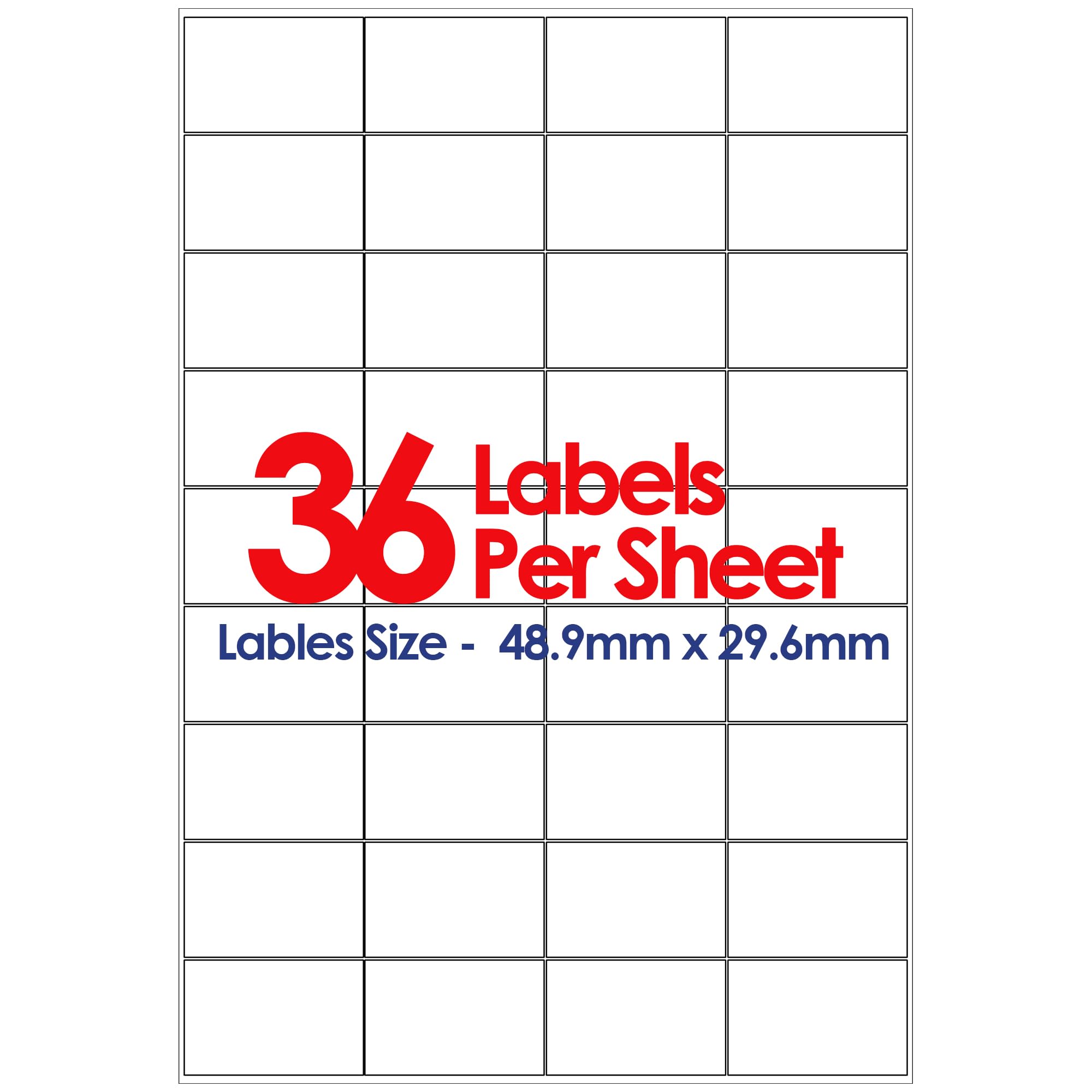 YUNJU A4 Self Adhesive Address Labels, 36 Label Per Sheet, 20 Sheets, (48.9 x 29.6mm) 720 Labels