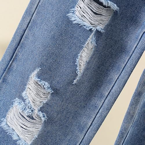 Girls' Wide Leg Ripped Jeans 2025 Trendy Washed Denim Pants with Pockets Elastic Waisted Loose Jeans for Youth Girls4