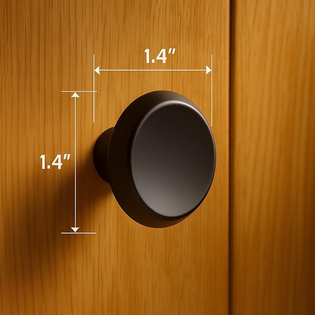 10 Pack Matte Black Cabinet Knobs, 1.4 Inch (36mm) Round Cabinet Pulls, Modern Single Hole Hardware Zinc Alloy Handles Kitchen, Bathroom Dresser Knob, Drawer Knobs