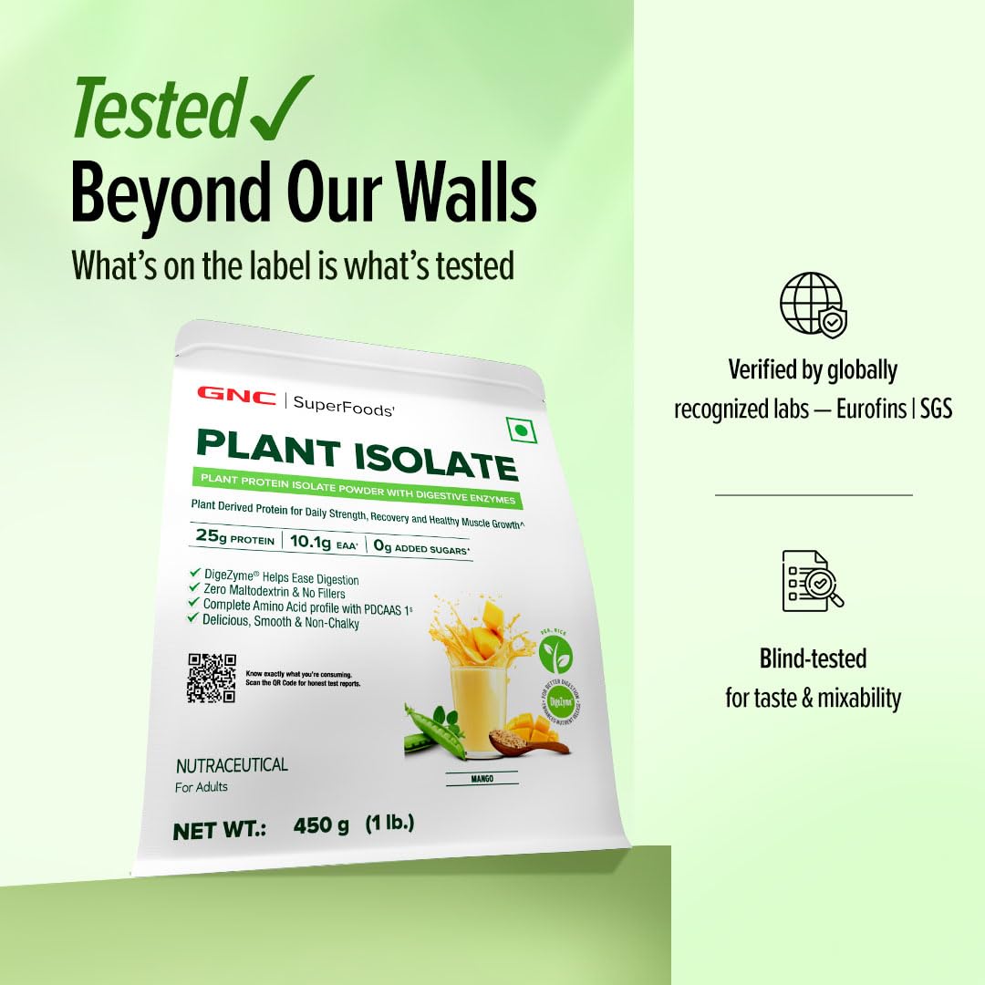 GNC Plant Protein Isolate Powder | 25g Protein Complete Amino Acid Profile with PDCAAS 1 Score | DigeZyme® For Faster Absorption | No Added Sugar | Delicious & Non-Chalky | Mango (1lbs) — Amazon image 5