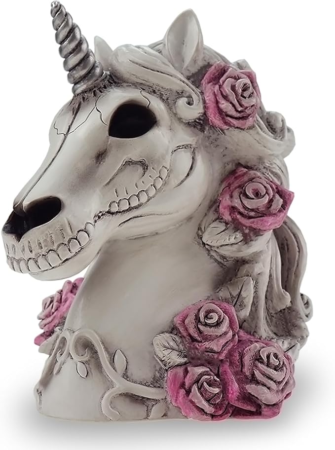 Gothic Unicorn Skull Piggy Bank Sugar Skull Gift for Women Adults Halloween Skeleton Day Dead Goth Home Decor