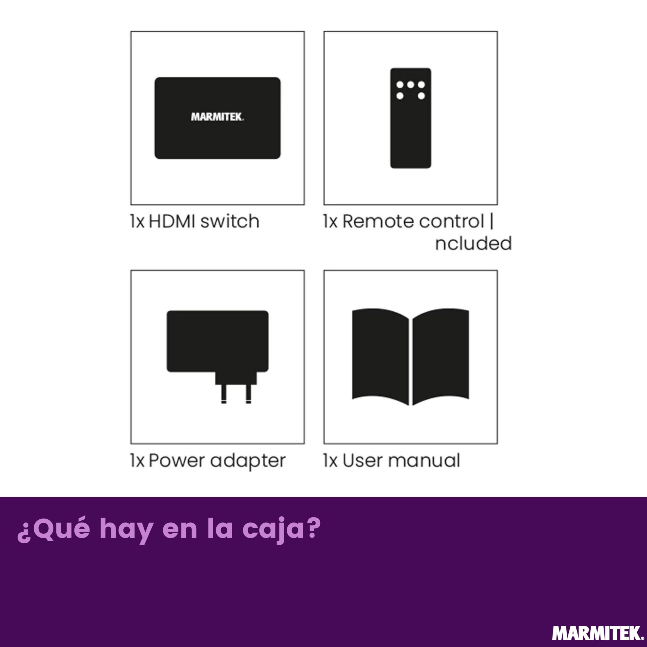Marmitek Connect 740 - Switch HDMI 8K - 4K120 Gaming - 4 entradas 1 Salida | Conmutador HDMI 2.1, 4 entradas 1 salida para gaming 4K120, 48 Gbit/s, VRR, ALLM, QMS, QFT, cambio automático y mando