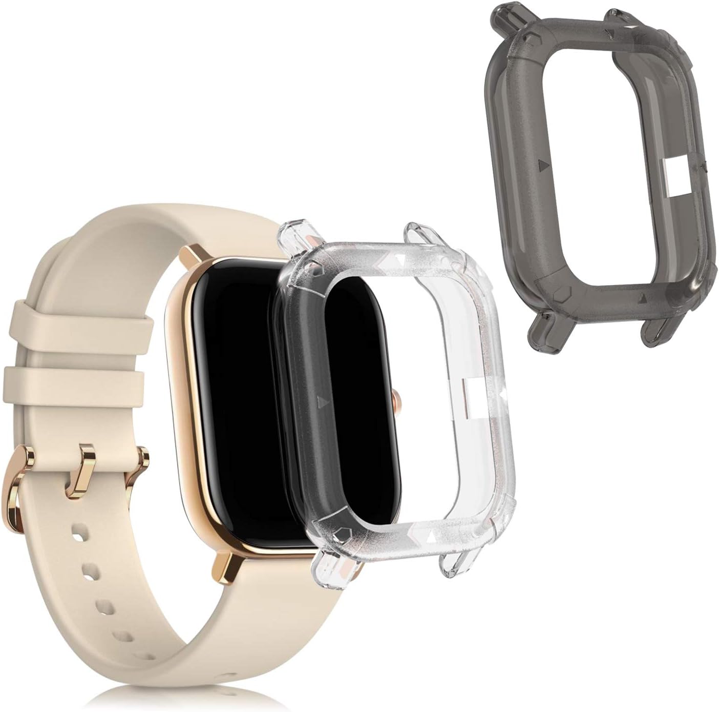 kwmobile Frame Cover Compatible with Huami Amazfit GTS Cover (2-Pack) - Clear Silicone Case - Black/Transparent/Transparent