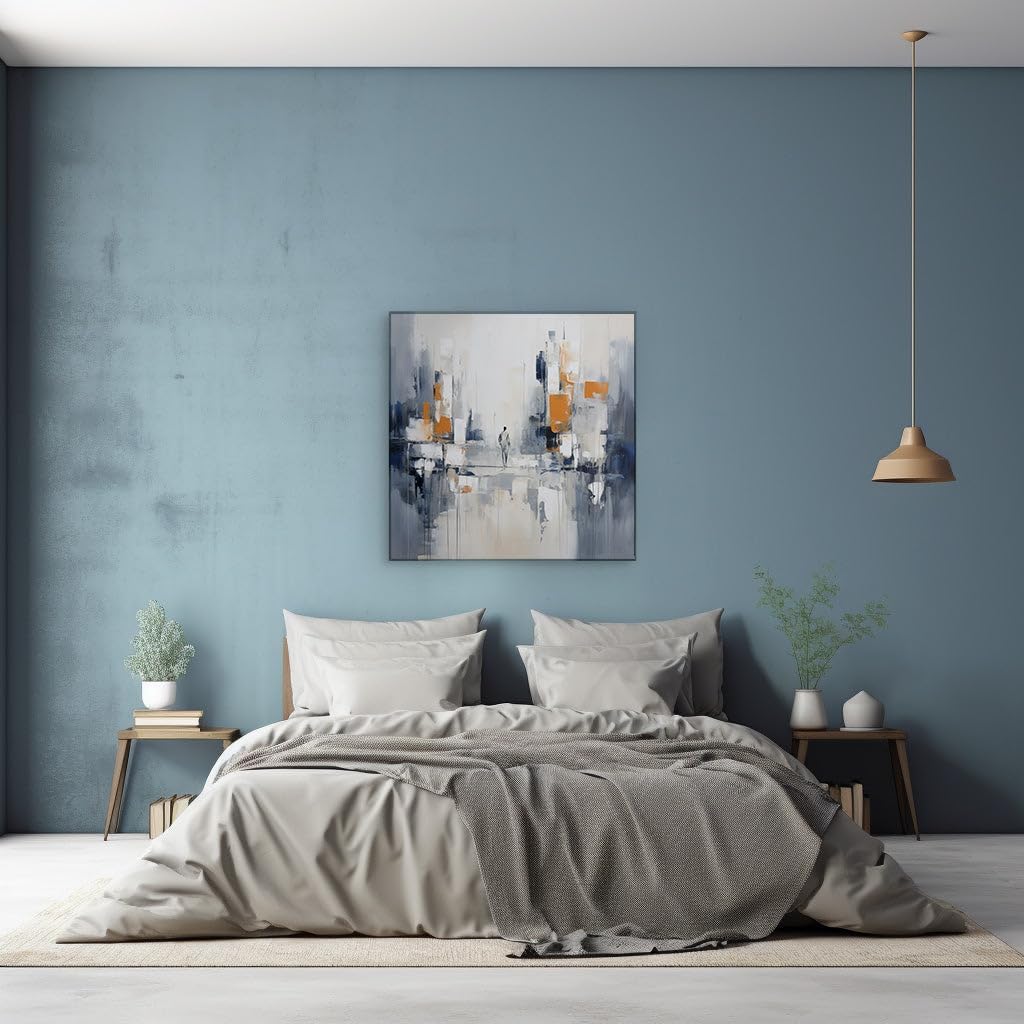 Canvas for Living room. Walking the Path of Contrast: A Study in Gray and Orange Serenity, 27 x 18 inch Canvas Wall Art - Foreground And Background - Modern Home Decor - 69x46 cm (27x18 inch)