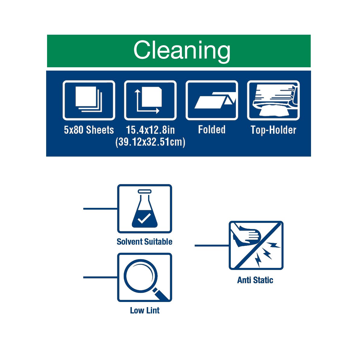 Tork Industrial Low-Lint Cleaning Cloth Blue W4, Antistatic, 5 x 80 Cloths, 192578