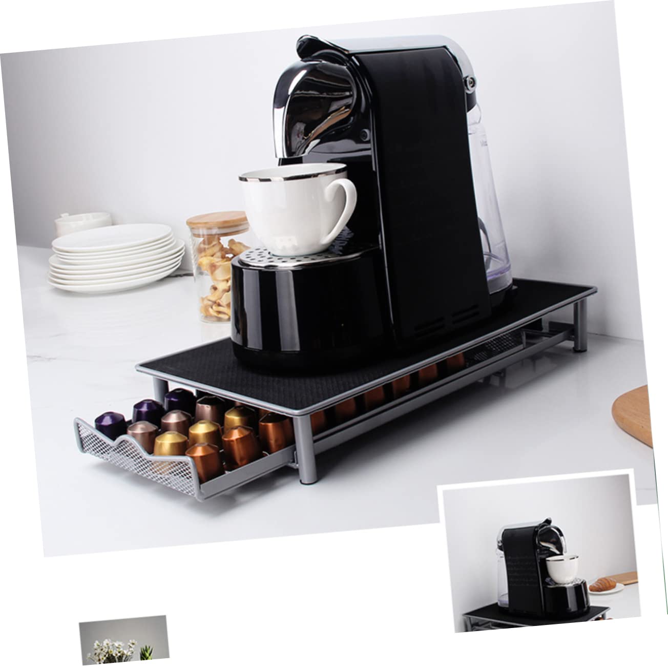 Portacapsule da Caffè a Cassetto 40 Pezzi in Metallo Nero | Capacità Grande, Salvaspazio e Portatile, Organizer Compatto per Ufficio e Cucina