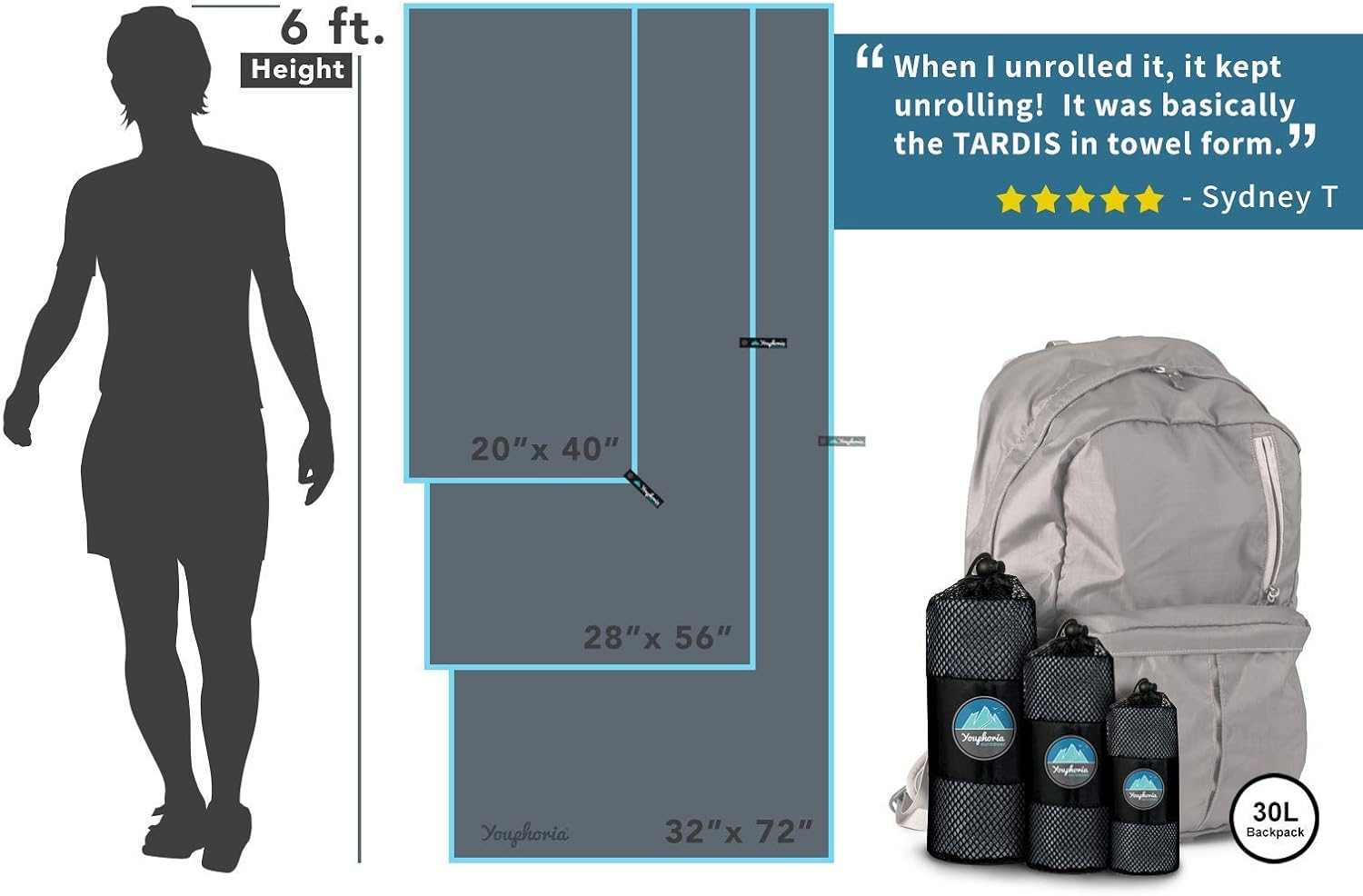 Youphoria Outdoors Traveling Fast Drying Lightweight Camping Towels - 3 Pack : Sports & Outdoors