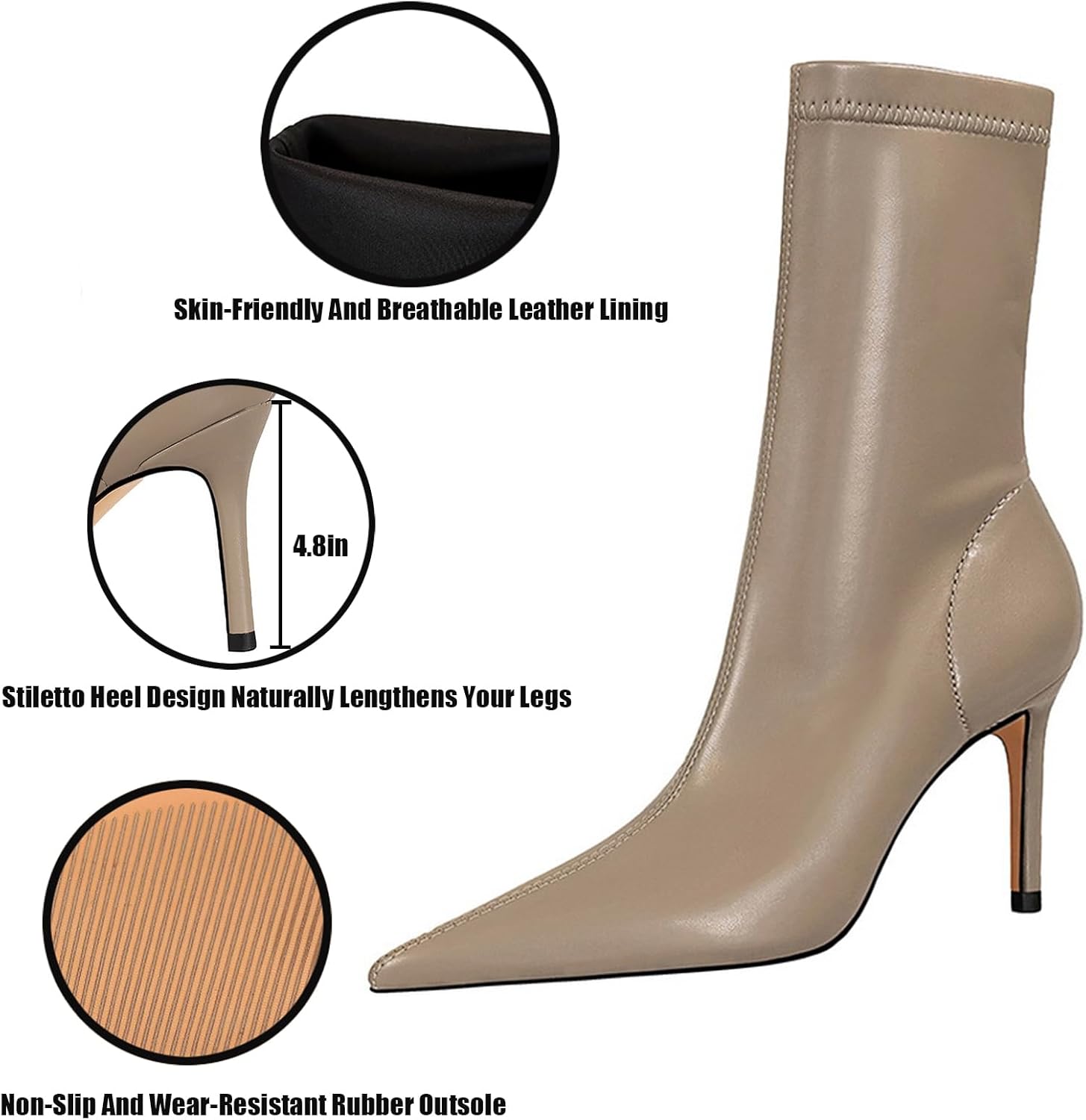 Women'S Leather Pointed Toe Stiletto Ankle Boots Fashion Closed Toe Handmade Slip-On Heeled Booties For Prom Office Dress Boots - Image 3