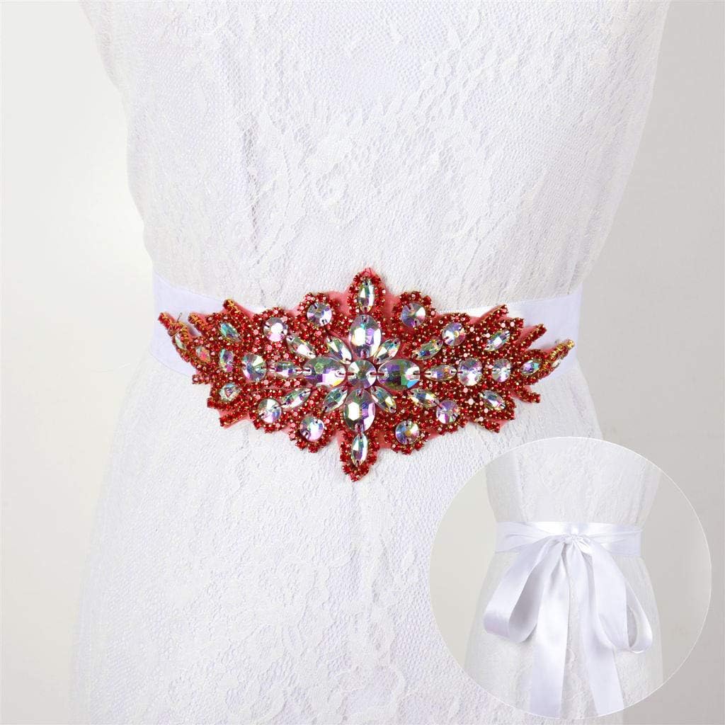 Rhinestone Pearl Bead Applique Red Rhinestone Applique Bridal Accessories Crystal Trim Rhinestone Beaded Applique Wedding Dress Sash Belt Headband DIY RA004