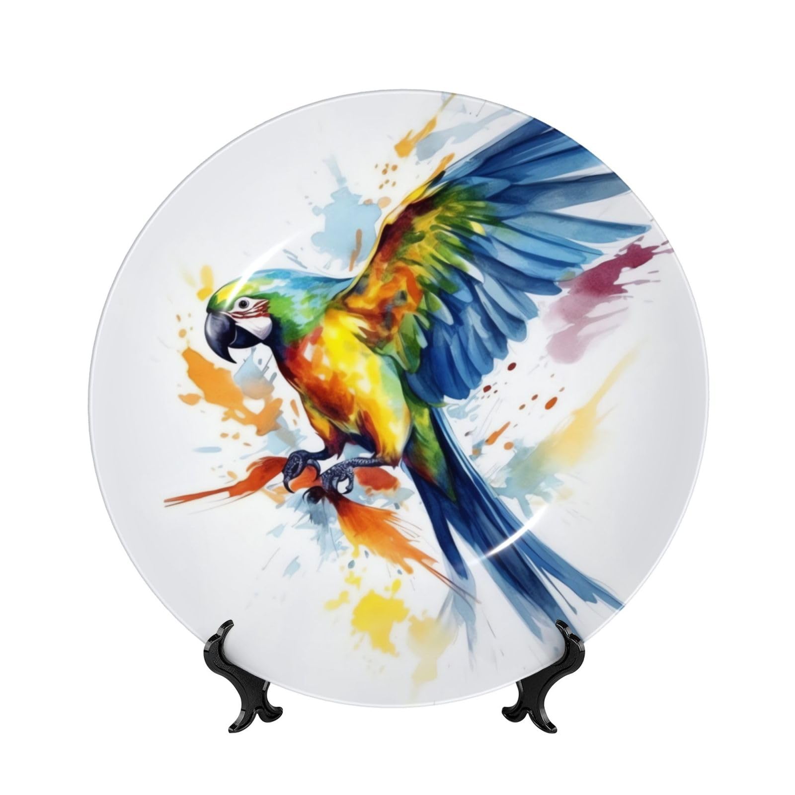 Assiette en porcelaine anglaise de 15cm peinte à la main, perroquet volant chic pour mur